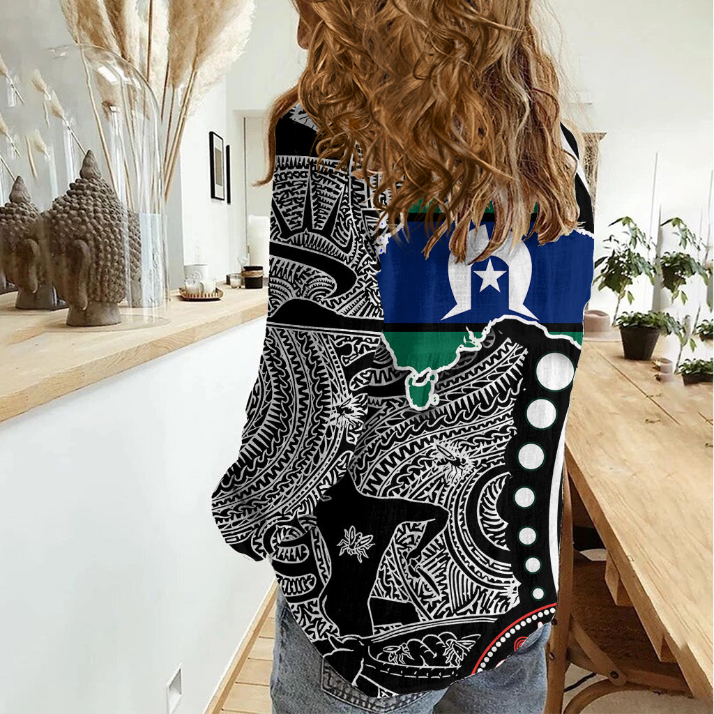 Torest Trait Islands Map Mix Aboriginal Pattern Women Casual Shirt - Vibe Hoodie Shop