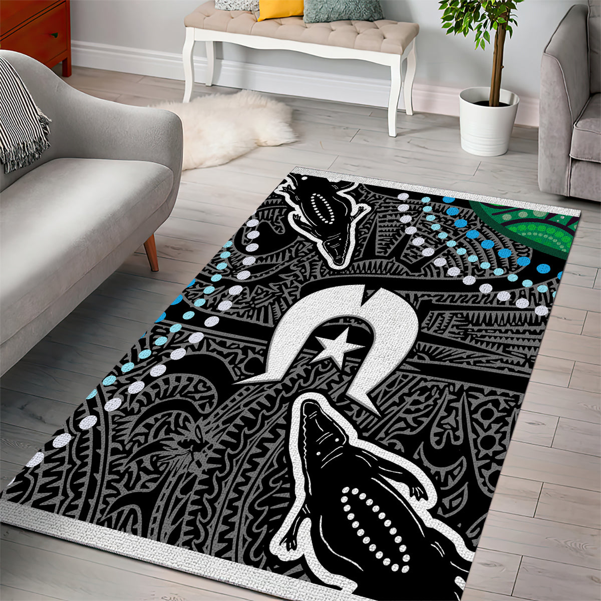 Torest Trait Islands Mix Crocodine Aboriginal Pattern Area Rug - Vibe Hoodie Shop