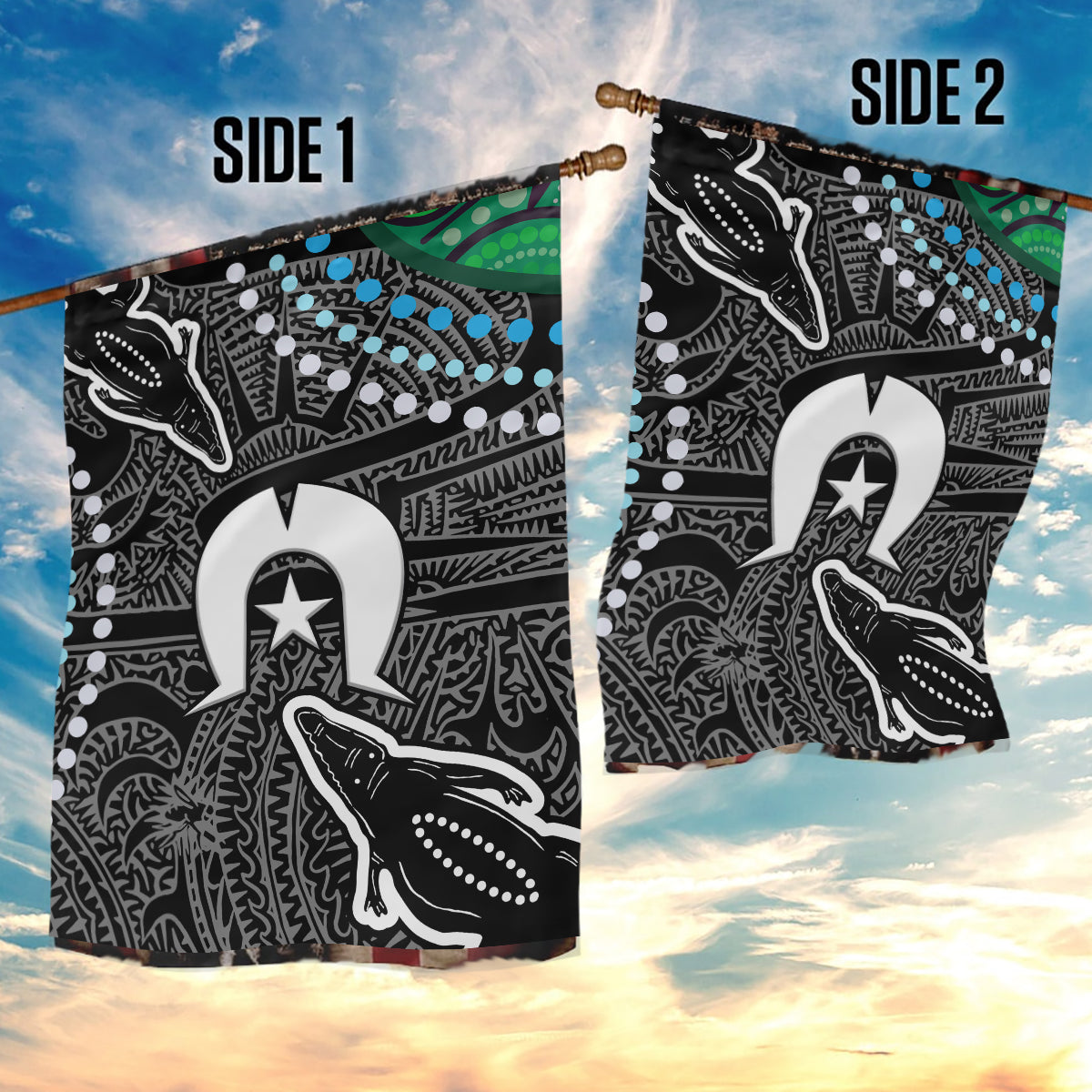 Torest Trait Islands Mix Crocodine Aboriginal Pattern Garden Flag - Vibe Hoodie Shop