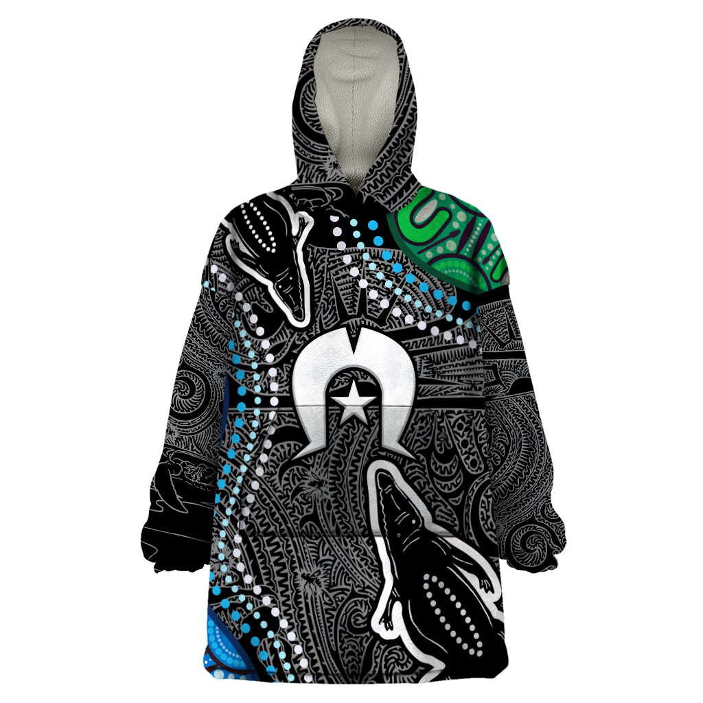 Torest Trait Islands Mix Crocodine Aboriginal Pattern Wearable Blanket Hoodie - Vibe Hoodie Shop