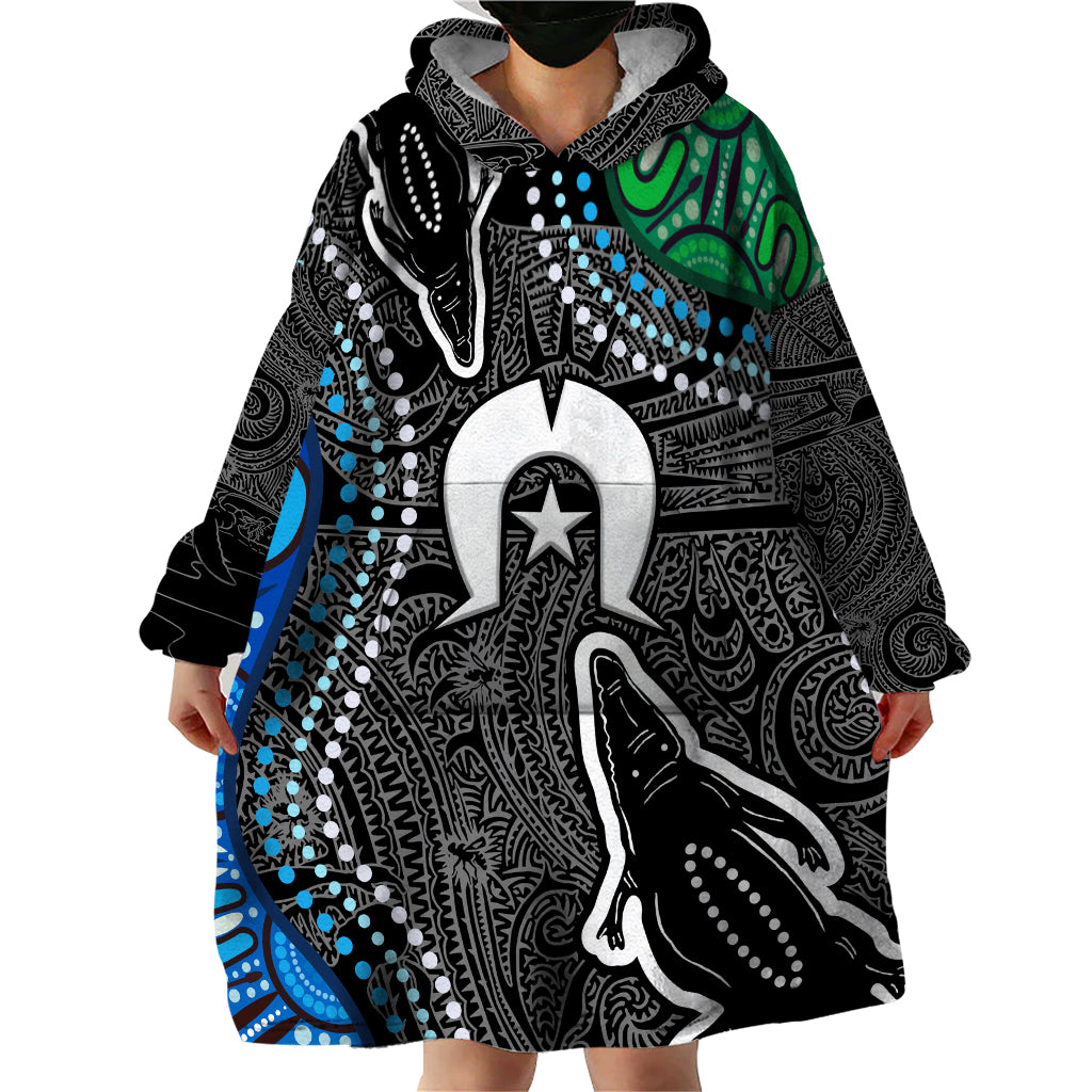 Torest Trait Islands Mix Crocodine Aboriginal Pattern Wearable Blanket Hoodie - Vibe Hoodie Shop