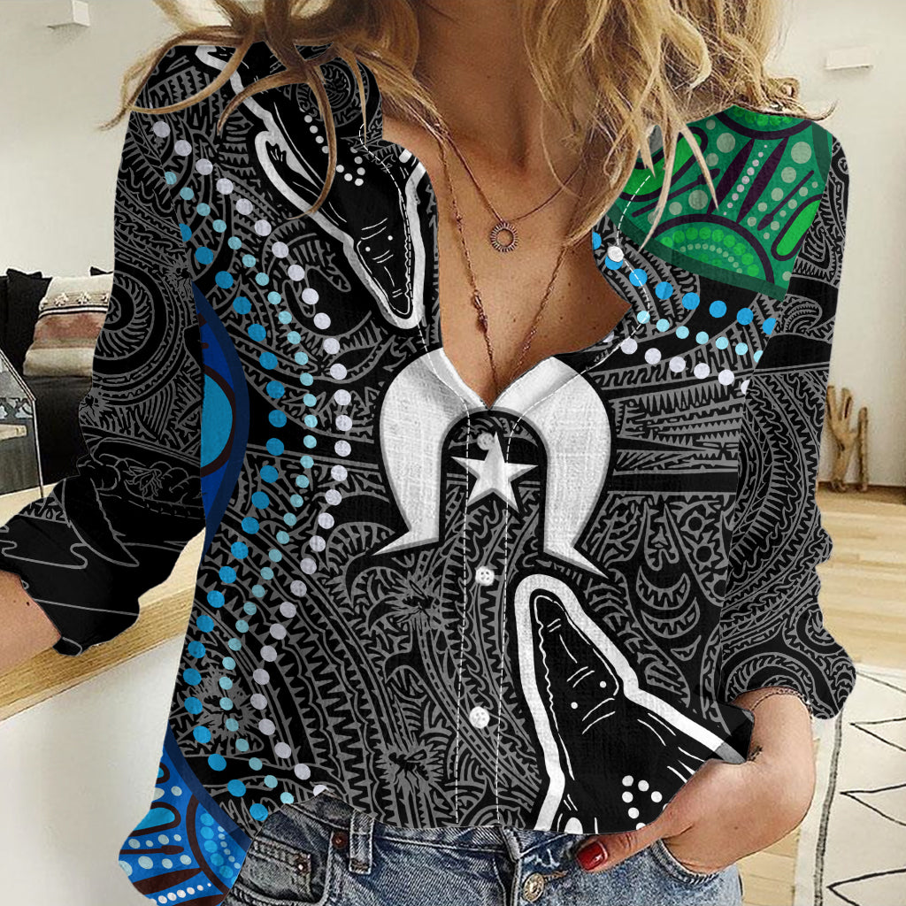 Torest Trait Islands Mix Crocodine Aboriginal Pattern Women Casual Shirt - Vibe Hoodie Shop