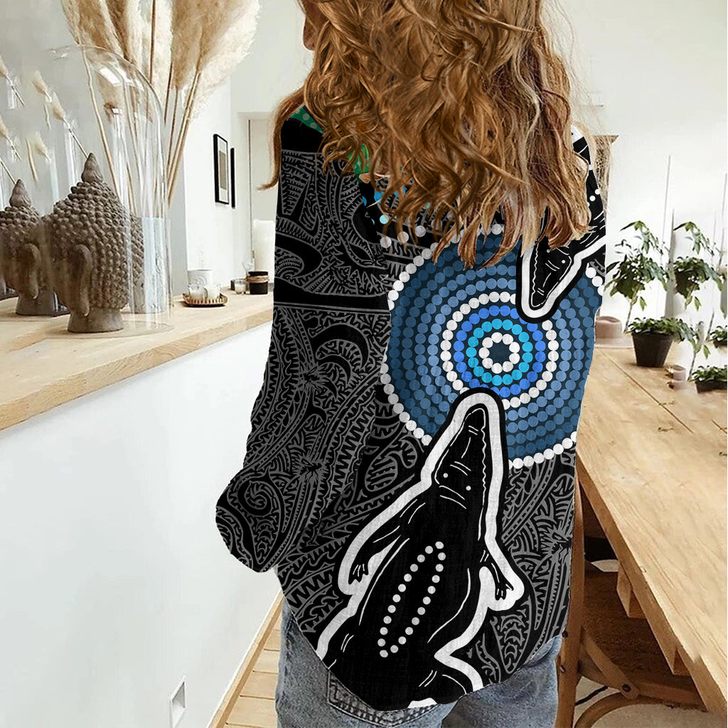 Torest Trait Islands Mix Crocodine Aboriginal Pattern Women Casual Shirt - Vibe Hoodie Shop