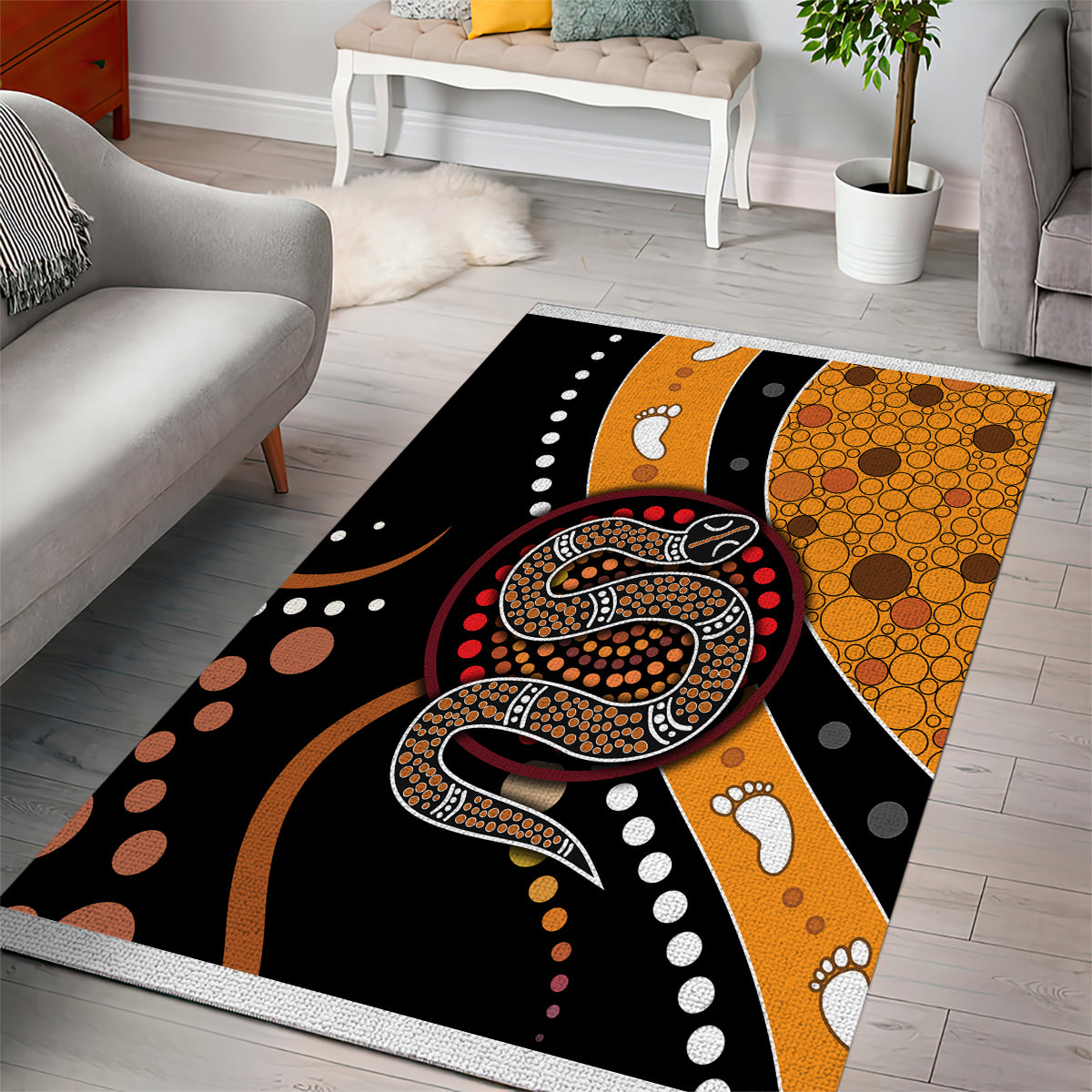 Aboriginal Snake Pattern Dot Art Area Rug - Vibe Hoodie Shop