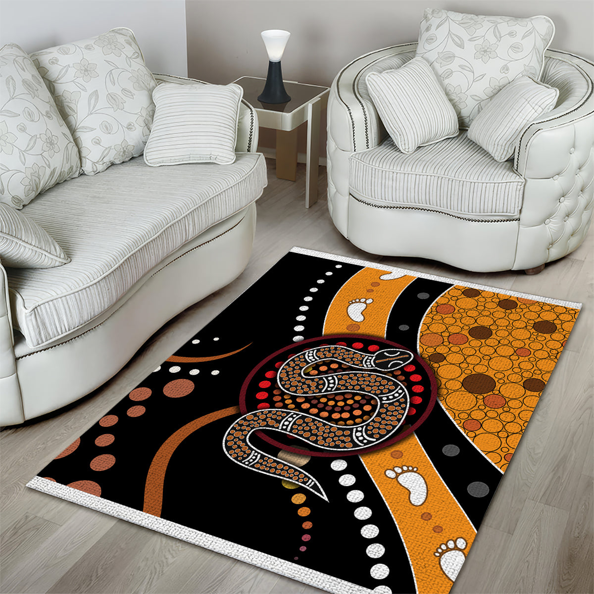 Aboriginal Snake Pattern Dot Art Area Rug - Vibe Hoodie Shop