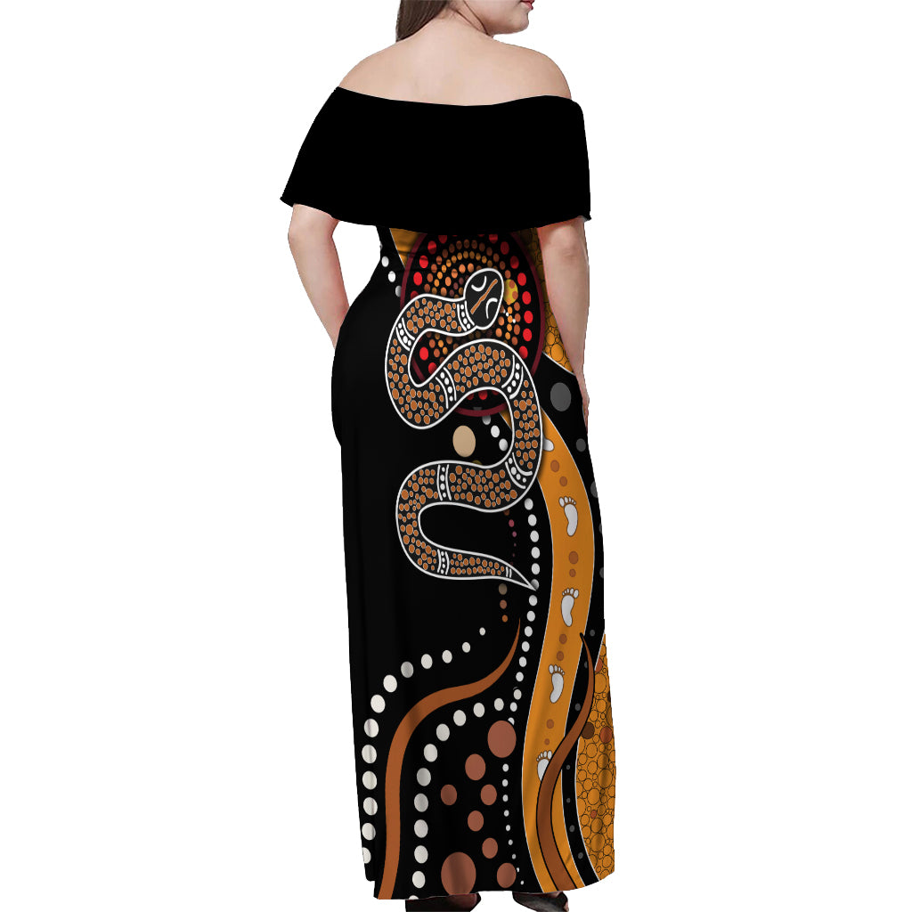 Aboriginal Snake Pattern Dot Art Off Shoulder Maxi Dress