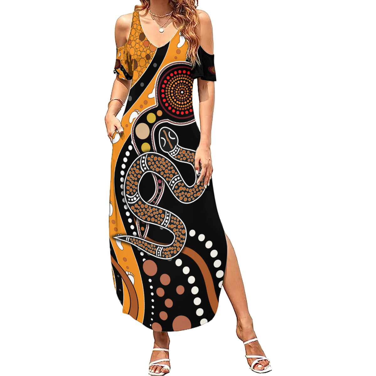 Aboriginal Snake Pattern Dot Art Summer Maxi Dress
