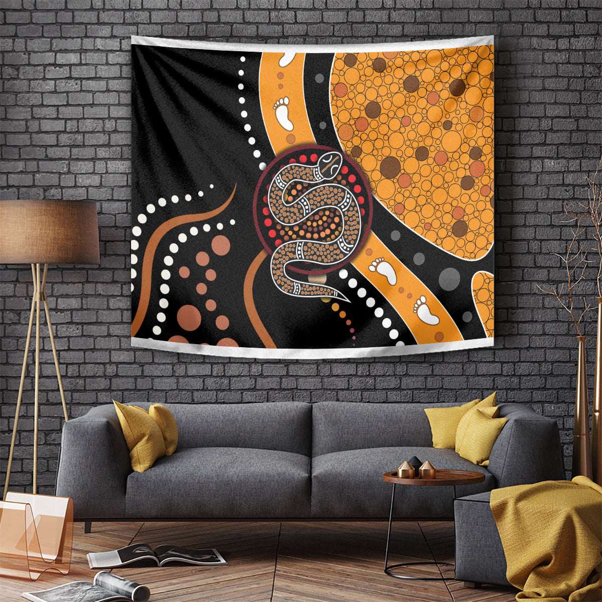 Aboriginal Snake Pattern Dot Art Tapestry - Vibe Hoodie Shop