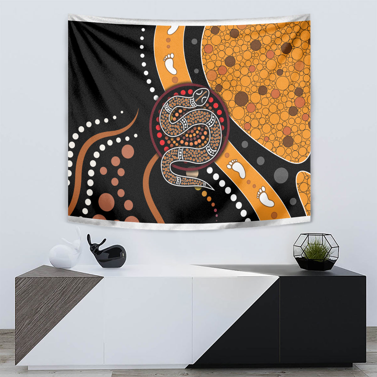 Aboriginal Snake Pattern Dot Art Tapestry - Vibe Hoodie Shop