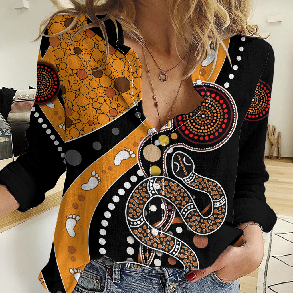 Aboriginal Snake Pattern Dot Art Women Casual Shirt - Vibe Hoodie Shop