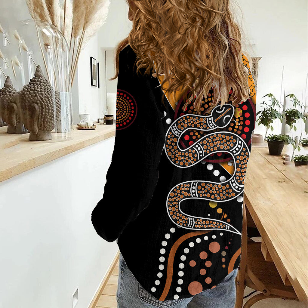 Aboriginal Snake Pattern Dot Art Women Casual Shirt - Vibe Hoodie Shop