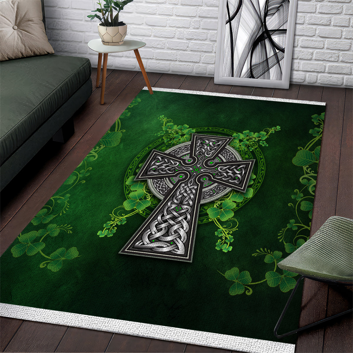 Irish Cross Mix With Shamrock Floral Area Rug - Vibe Hoodie Shop