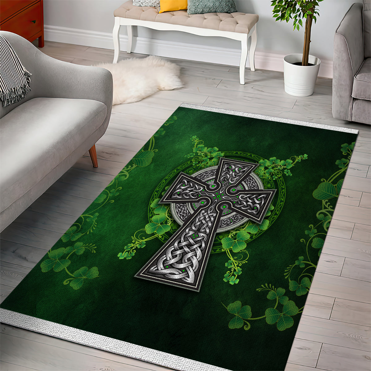 Irish Cross Mix With Shamrock Floral Area Rug - Vibe Hoodie Shop