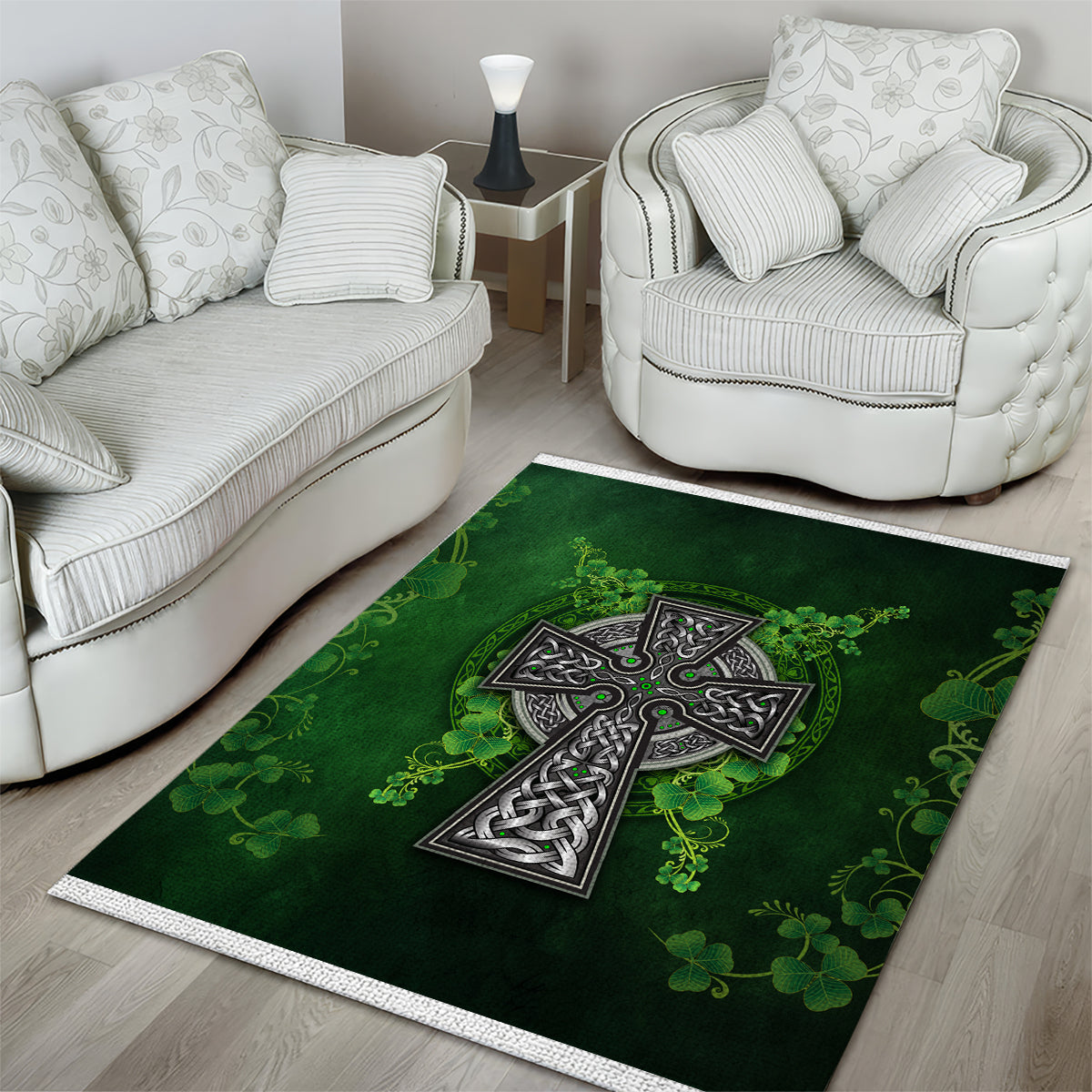 Irish Cross Mix With Shamrock Floral Area Rug - Vibe Hoodie Shop