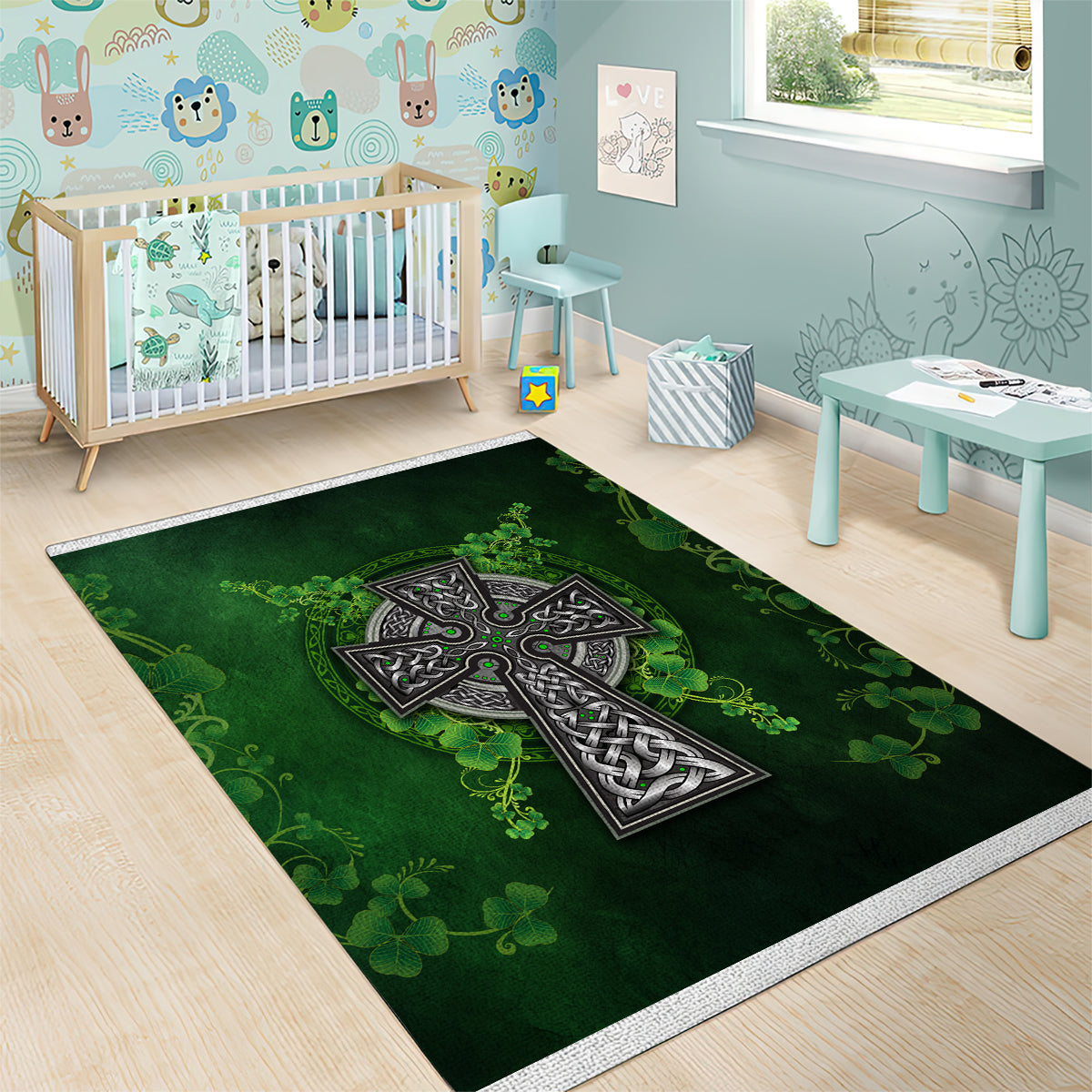 Irish Cross Mix With Shamrock Floral Area Rug - Vibe Hoodie Shop