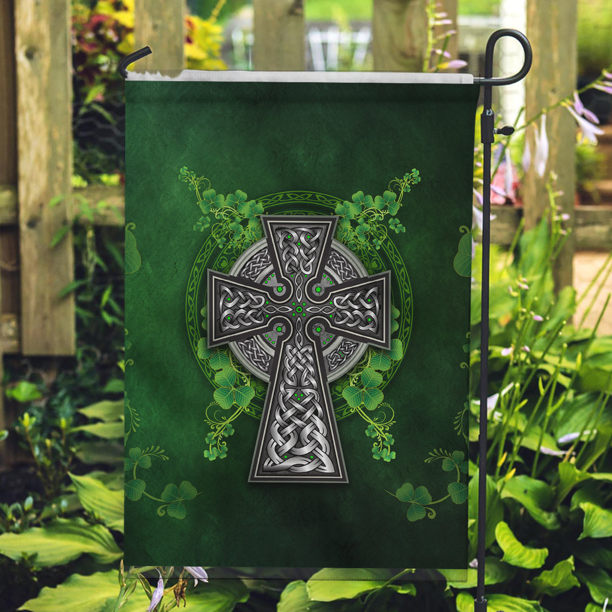 Irish Cross Mix With Shamrock Floral Garden Flag - Vibe Hoodie Shop