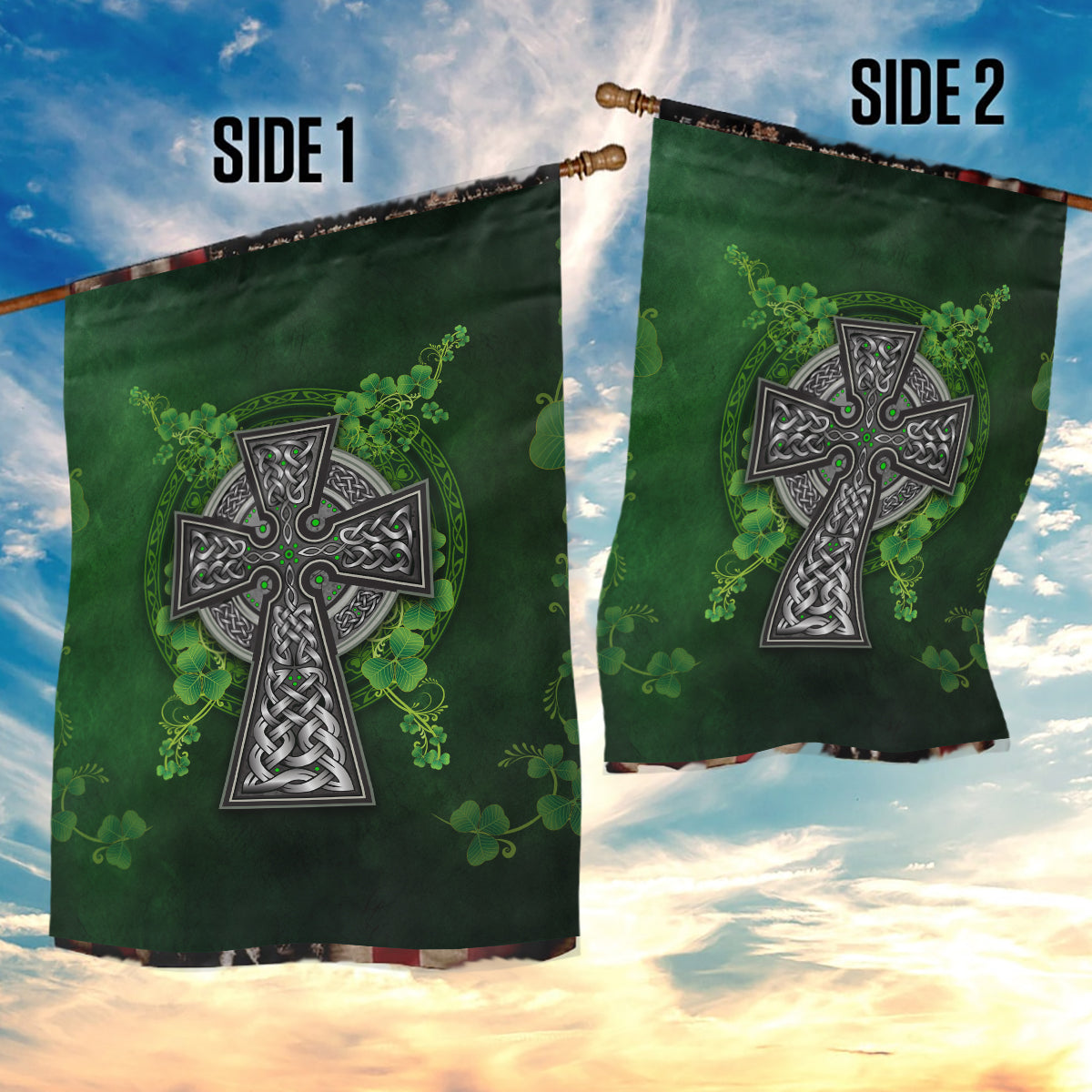 Irish Cross Mix With Shamrock Floral Garden Flag - Vibe Hoodie Shop