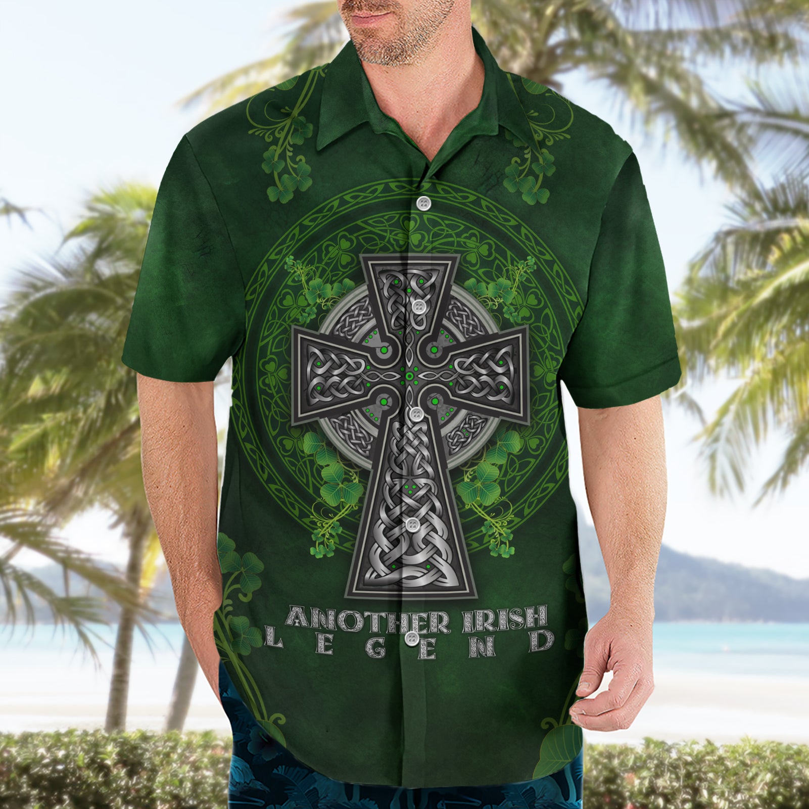 Irish Cross Mix With Shamrock Floral Hawaiian Shirt - Vibe Hoodie Shop