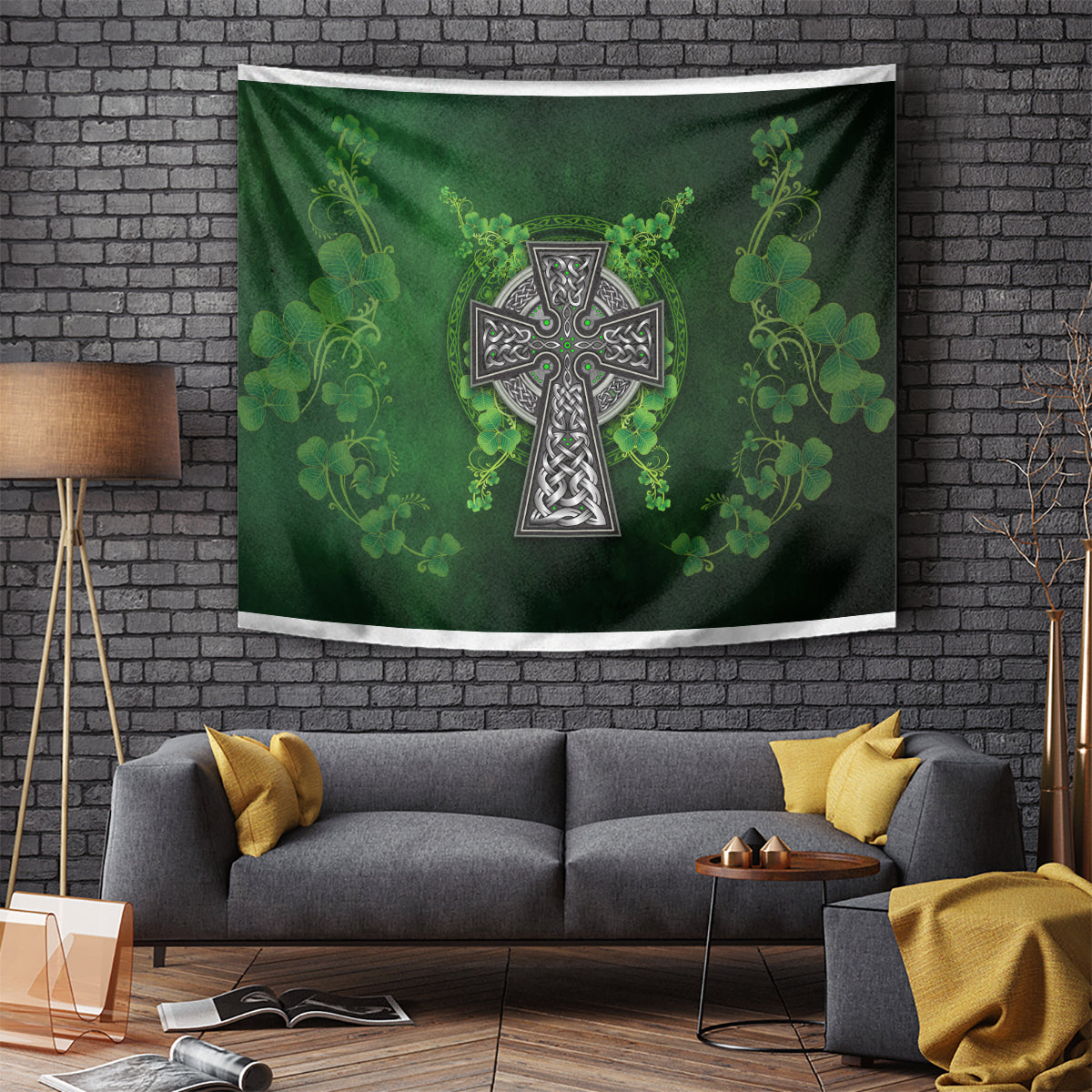 Irish Cross Mix With Shamrock Floral Tapestry - Vibe Hoodie Shop