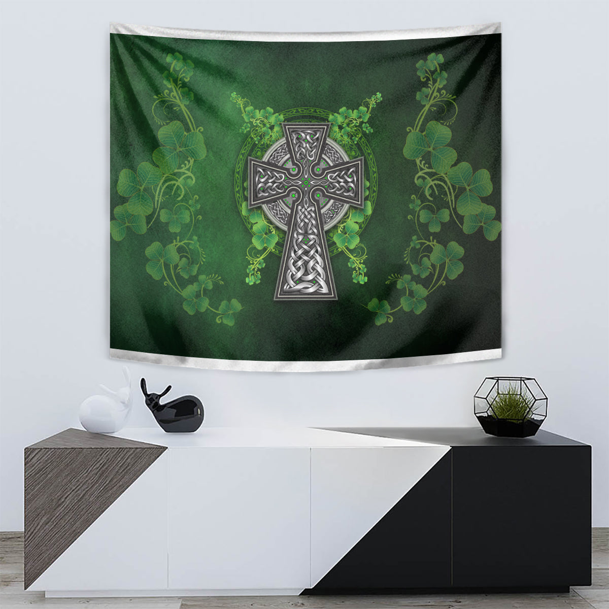 Irish Cross Mix With Shamrock Floral Tapestry - Vibe Hoodie Shop