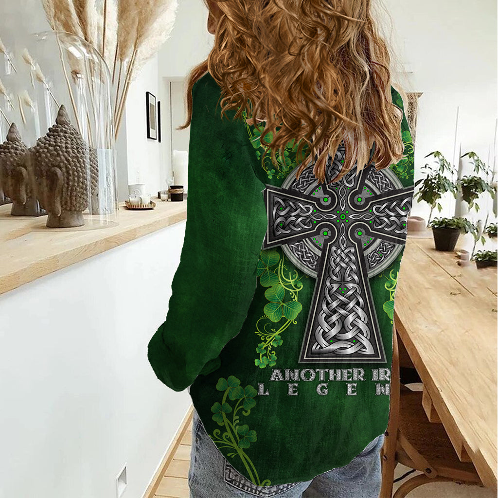 Irish Cross Mix With Shamrock Floral Women Casual Shirt - Vibe Hoodie Shop