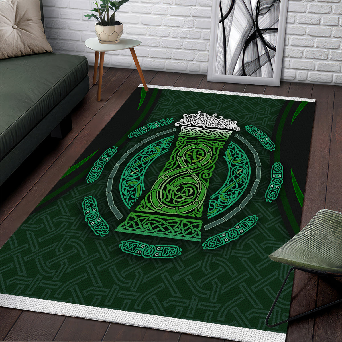 Beer Cup Pattern And Celtic Circle Green Area Rug - Vibe Hoodie Shop