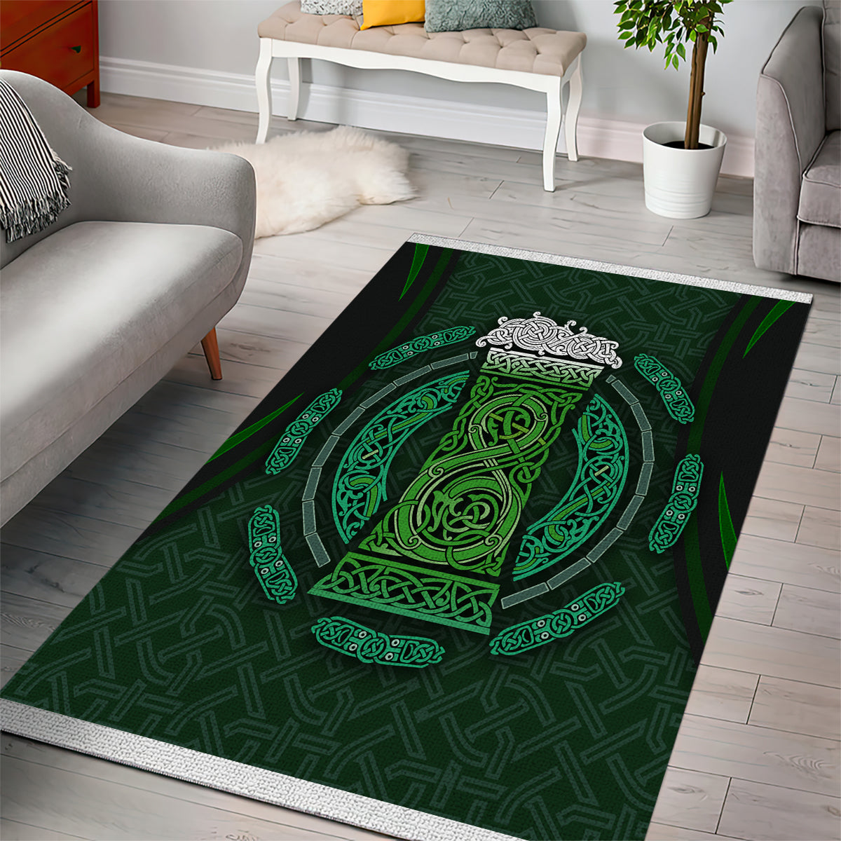 Beer Cup Pattern And Celtic Circle Green Area Rug - Vibe Hoodie Shop