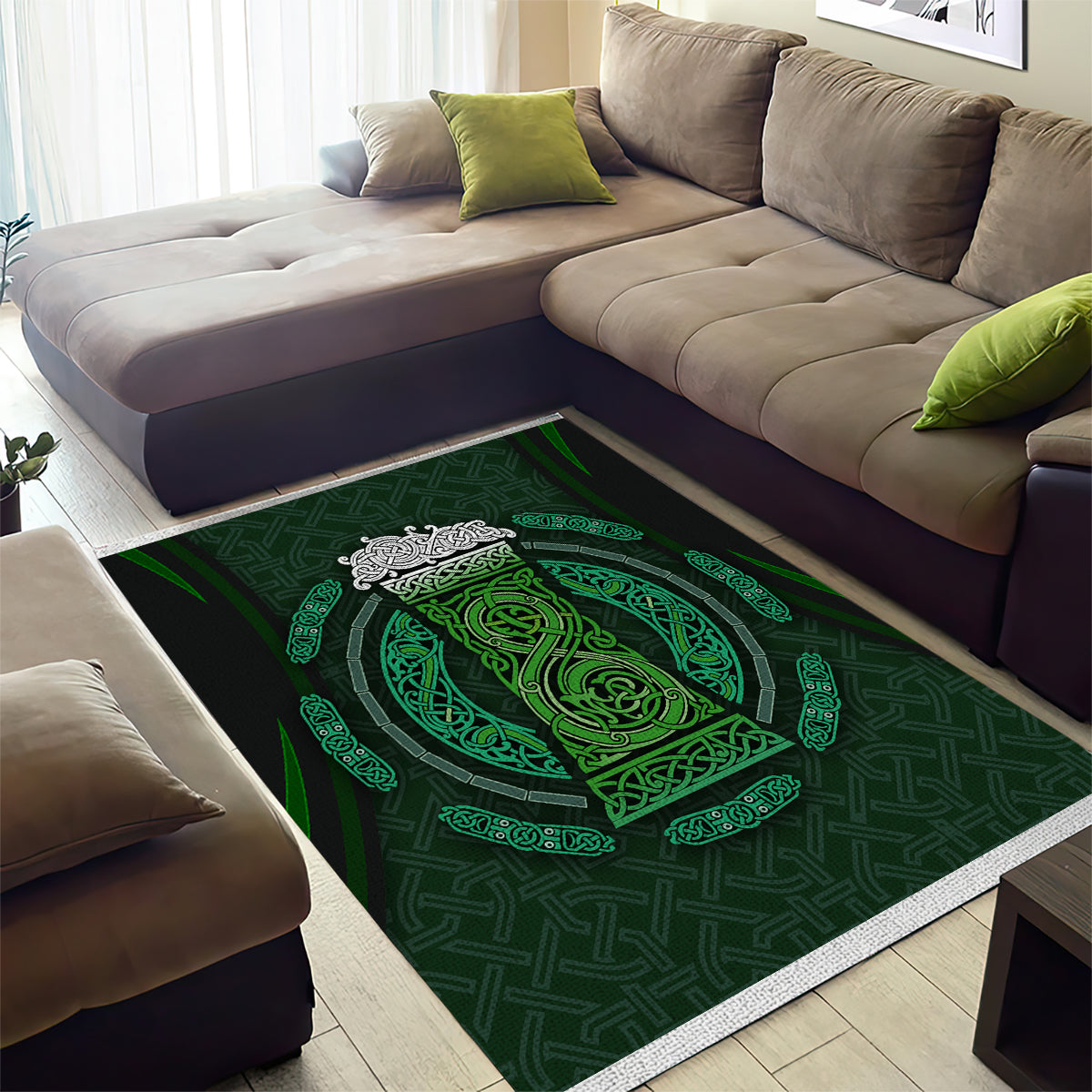 Beer Cup Pattern And Celtic Circle Green Area Rug - Vibe Hoodie Shop