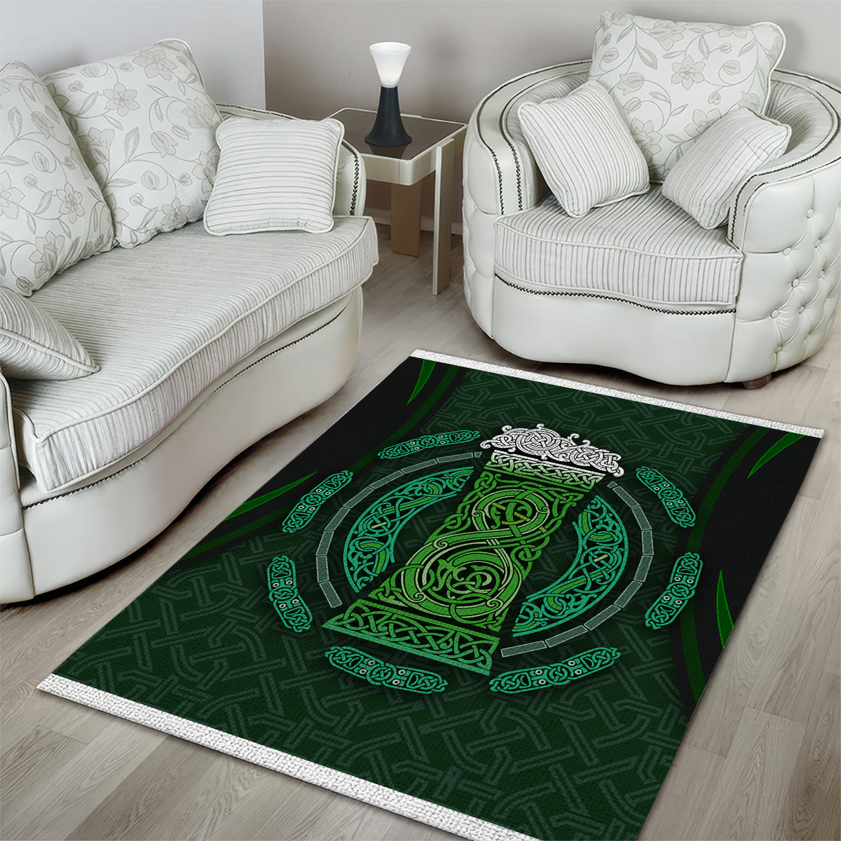 Beer Cup Pattern And Celtic Circle Green Area Rug - Vibe Hoodie Shop