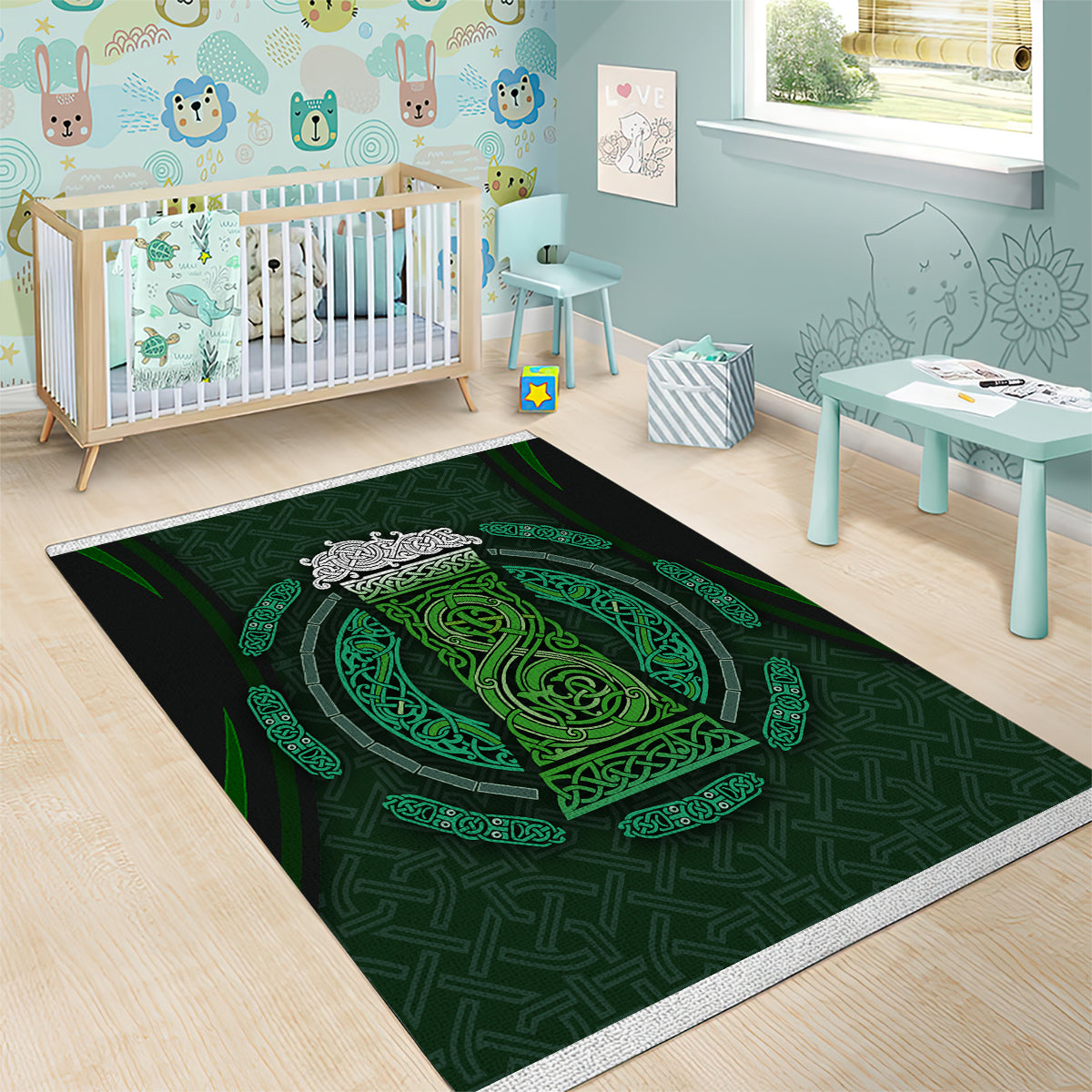 Beer Cup Pattern And Celtic Circle Green Area Rug - Vibe Hoodie Shop