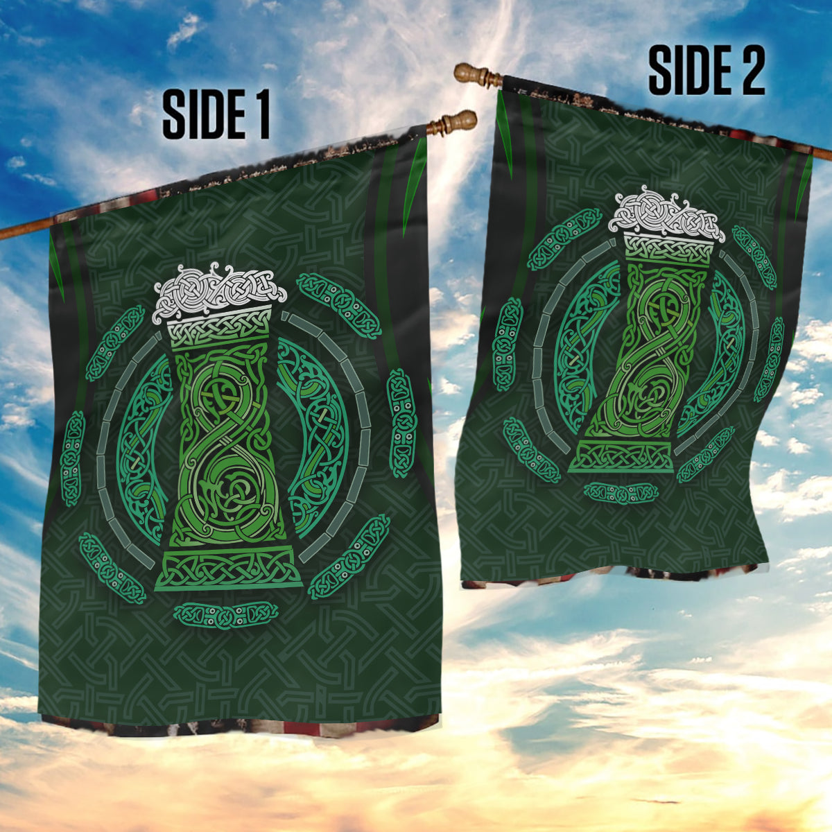 Beer Cup Pattern And Celtic Circle Green Garden Flag - Vibe Hoodie Shop