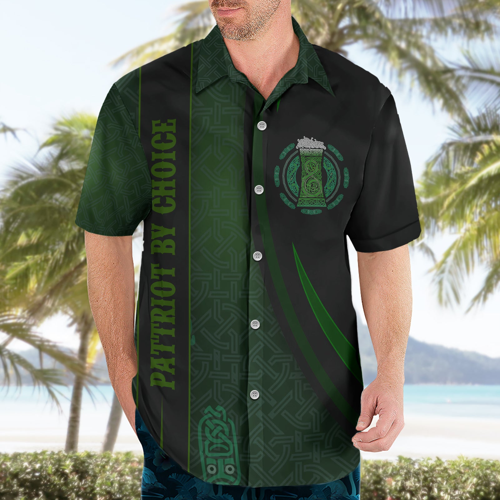 Beer Cup Pattern And Celtic Circle Green Hawaiian Shirt - Vibe Hoodie Shop