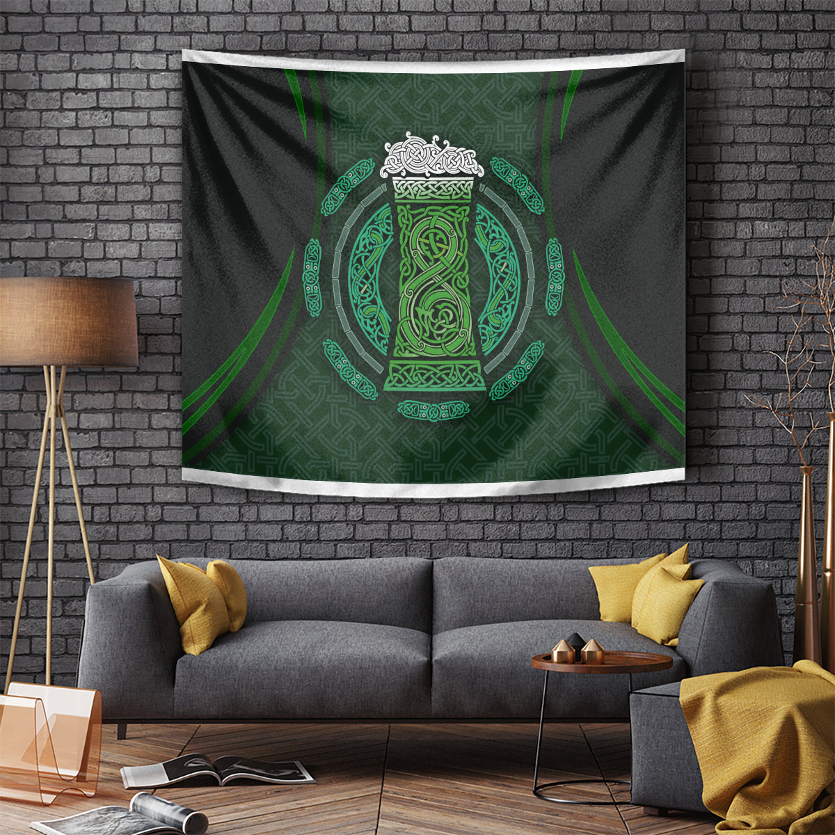 Beer Cup Pattern And Celtic Circle Green Tapestry - Vibe Hoodie Shop