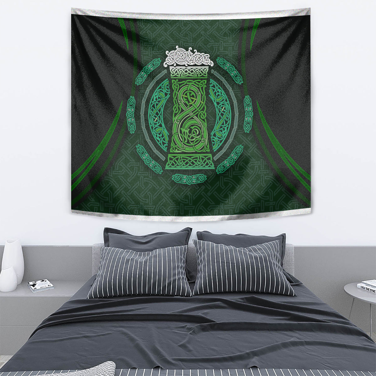 Beer Cup Pattern And Celtic Circle Green Tapestry - Vibe Hoodie Shop