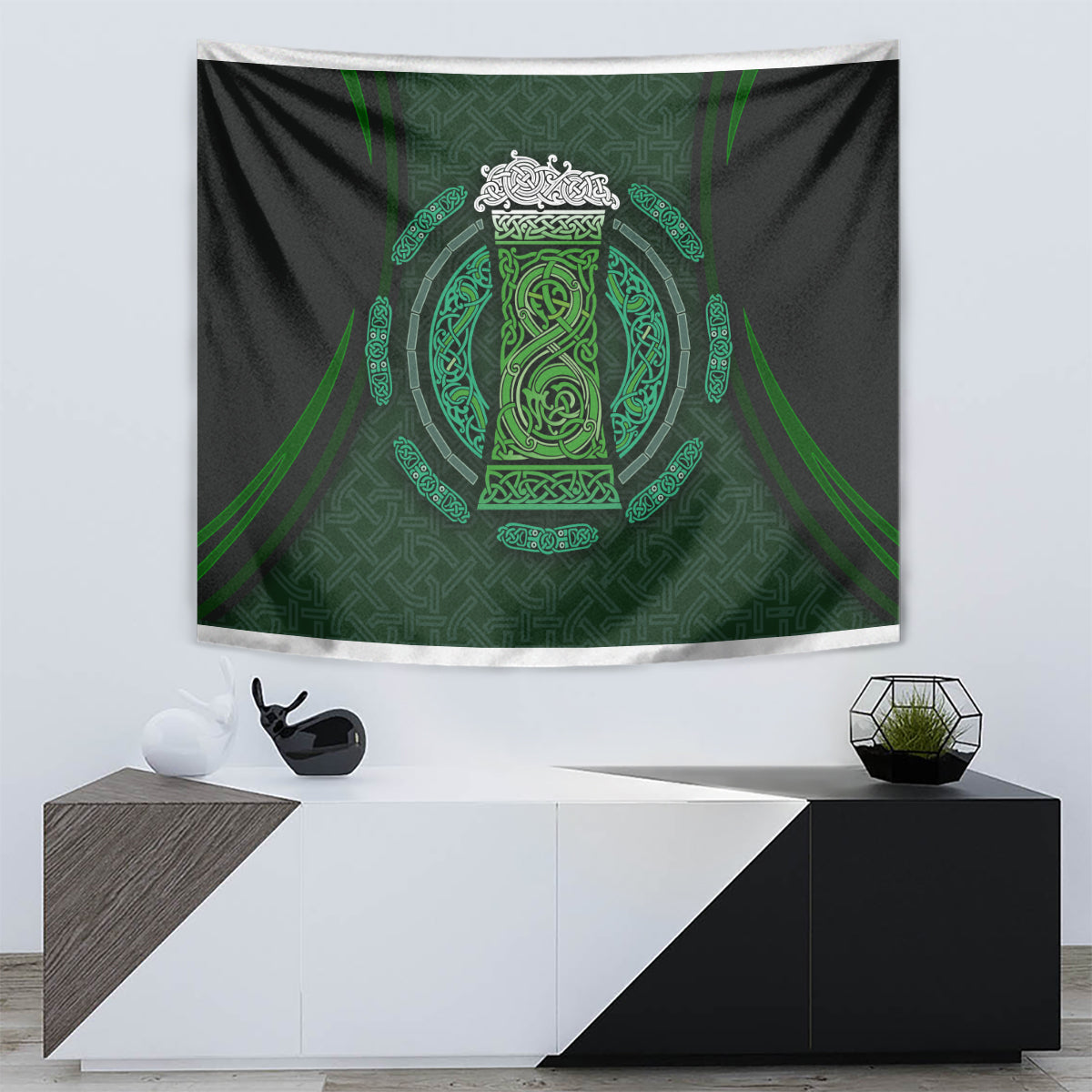 Beer Cup Pattern And Celtic Circle Green Tapestry - Vibe Hoodie Shop