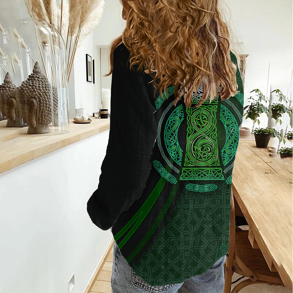 Beer Cup Pattern And Celtic Circle Green Women Casual Shirt - Vibe Hoodie Shop