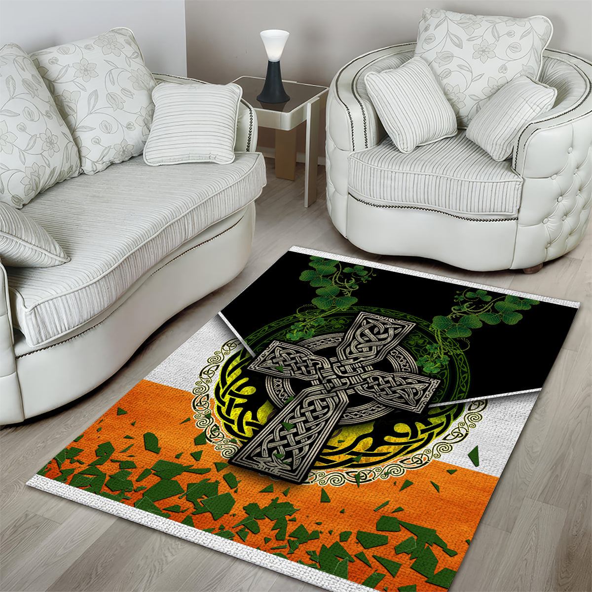 Irish Cross Mix With Shamrock Floral And Flag Area Rug - Vibe Hoodie Shop