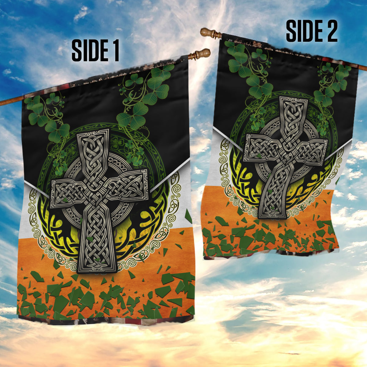 Irish Cross Mix With Shamrock Floral And Flag Garden Flag - Vibe Hoodie Shop