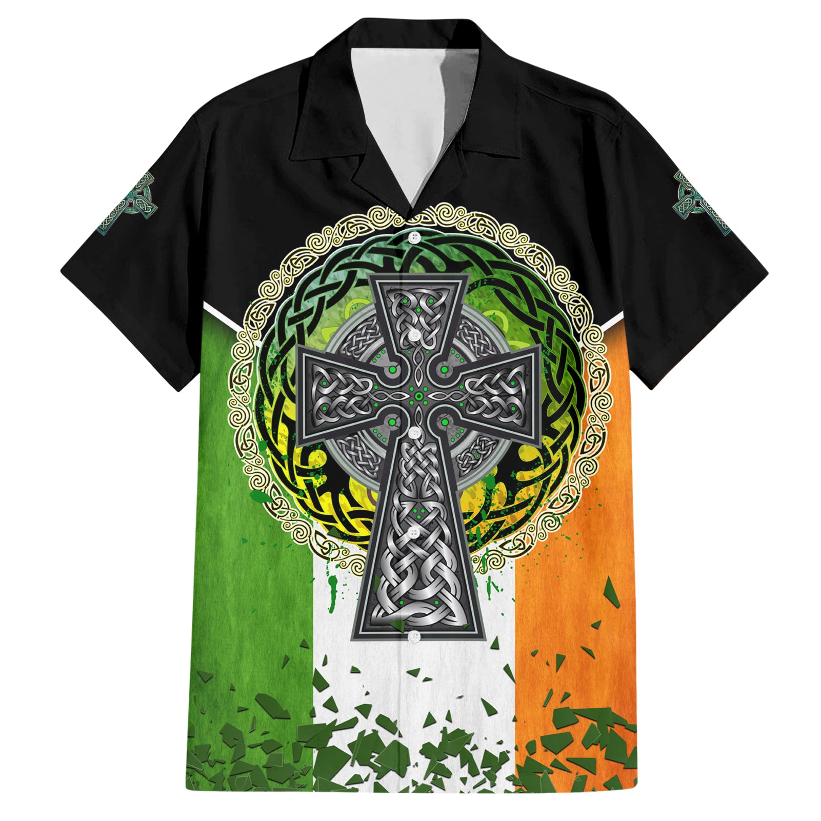 Irish Cross Mix With Shamrock Floral And Flag Hawaiian Shirt - Vibe Hoodie Shop