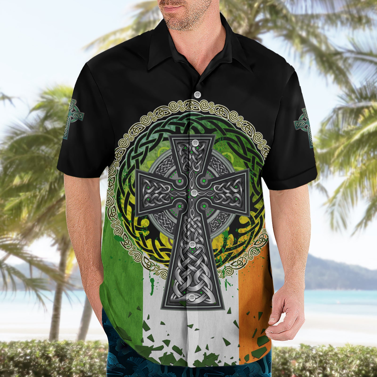 Irish Cross Mix With Shamrock Floral And Flag Hawaiian Shirt - Vibe Hoodie Shop