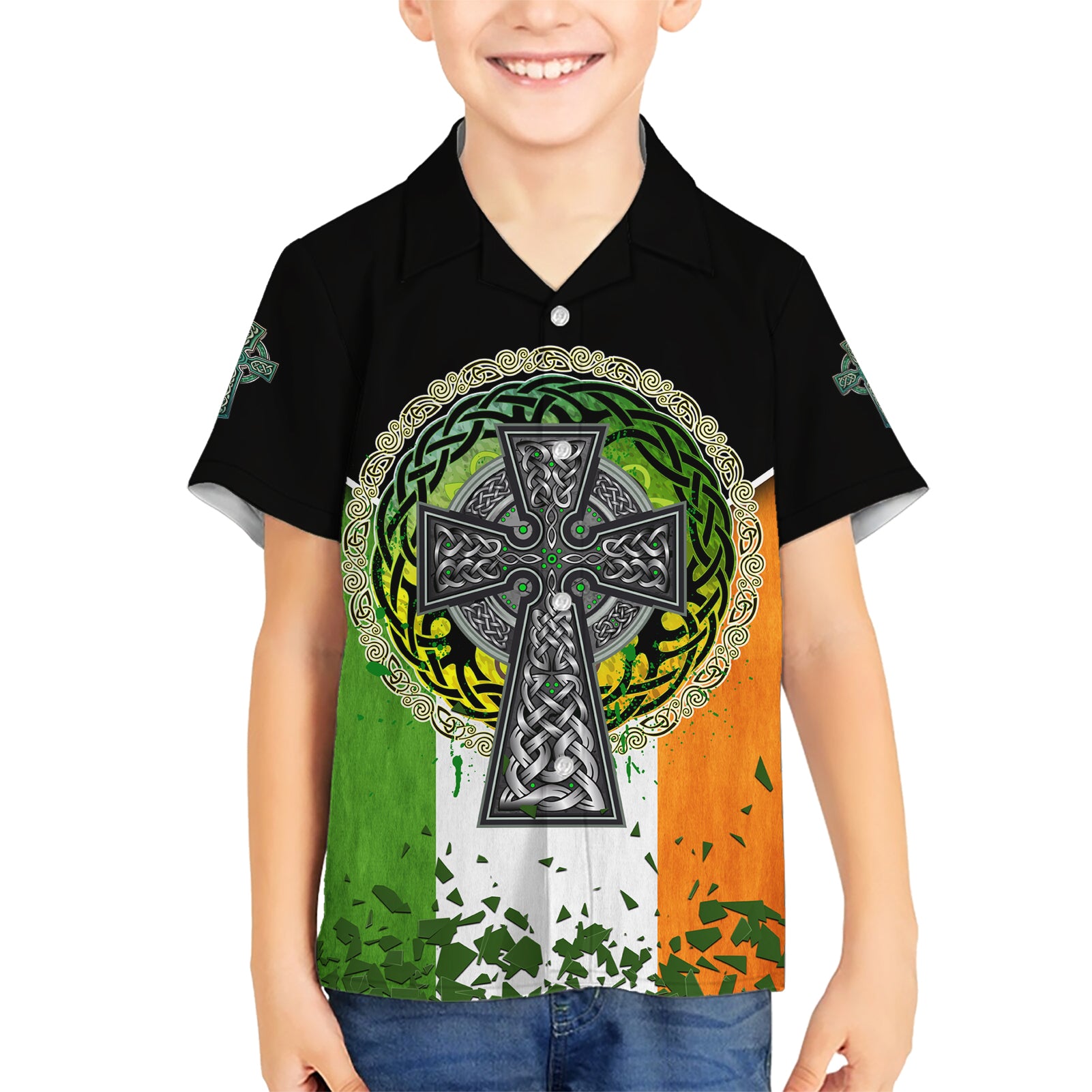 Irish Cross Mix With Shamrock Floral And Flag Hawaiian Shirt - Vibe Hoodie Shop
