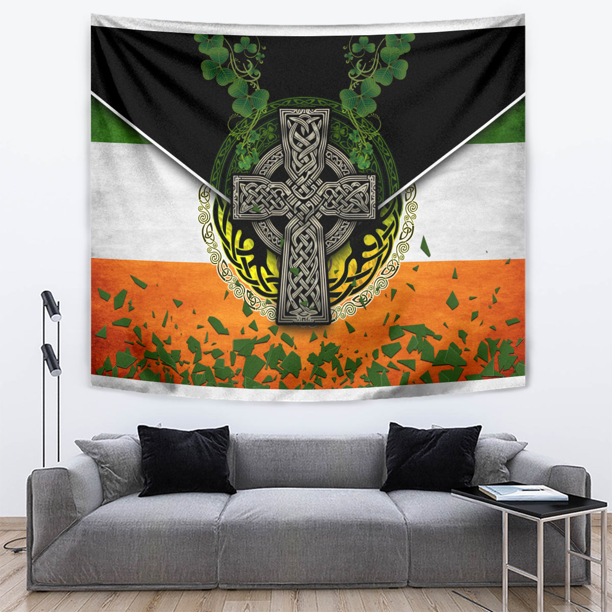 Irish Cross Mix With Shamrock Floral And Flag Tapestry - Vibe Hoodie Shop