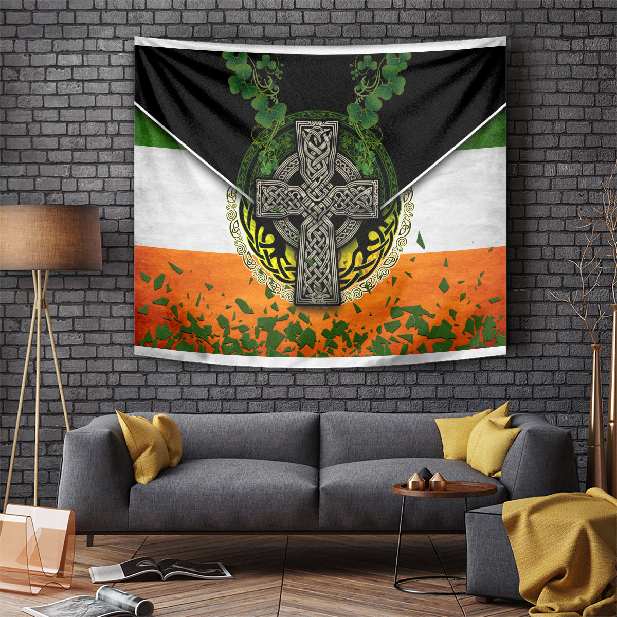 Irish Cross Mix With Shamrock Floral And Flag Tapestry - Vibe Hoodie Shop