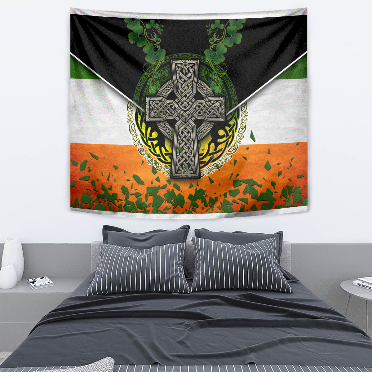 Irish Cross Mix With Shamrock Floral And Flag Tapestry - Vibe Hoodie Shop