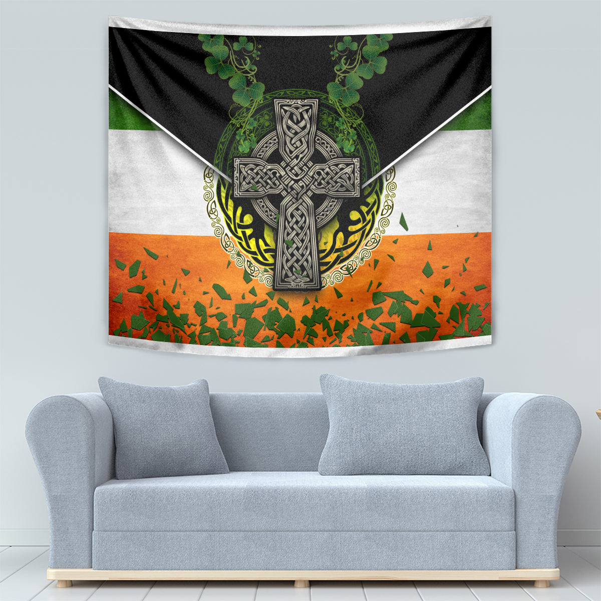 Irish Cross Mix With Shamrock Floral And Flag Tapestry - Vibe Hoodie Shop