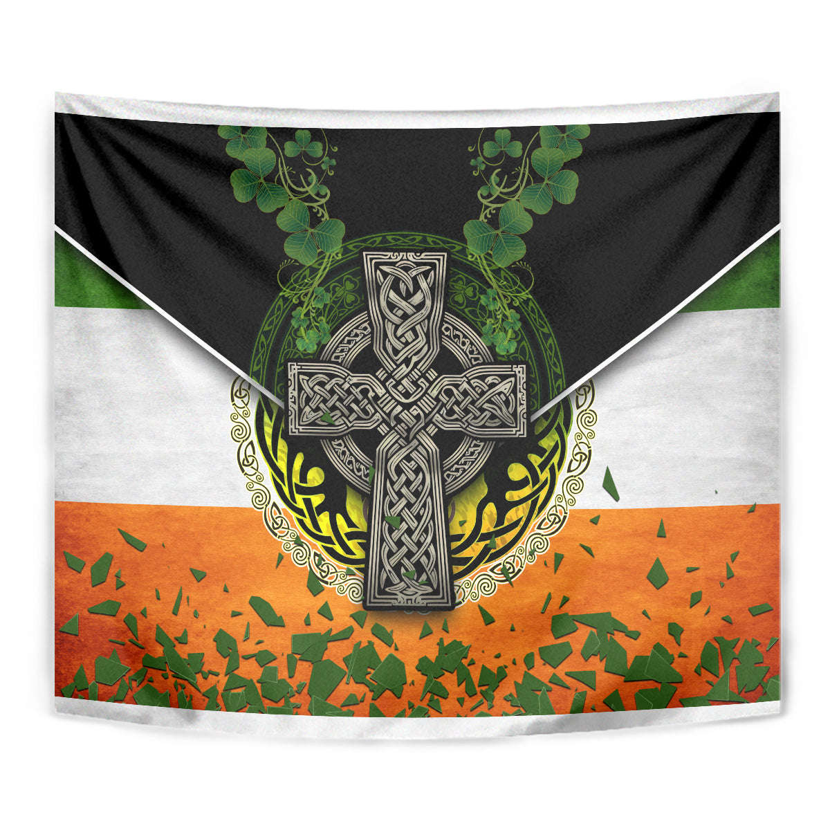 Irish Cross Mix With Shamrock Floral And Flag Tapestry - Vibe Hoodie Shop