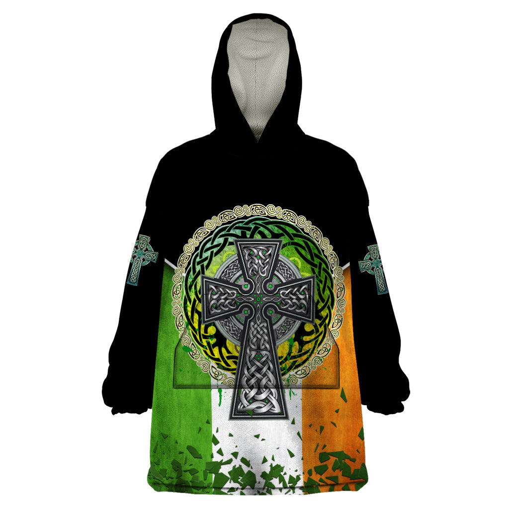 Irish Cross Mix With Shamrock Floral And Flag Wearable Blanket Hoodie - Vibe Hoodie Shop