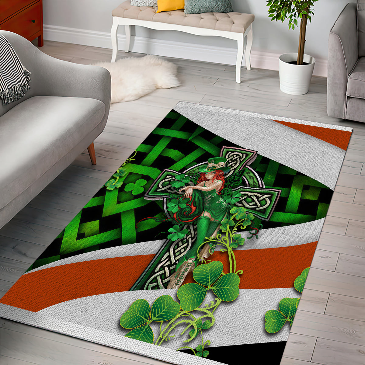 Patrick Day - Irish Cross - Lucky Girl Area Rug - Vibe Hoodie Shop