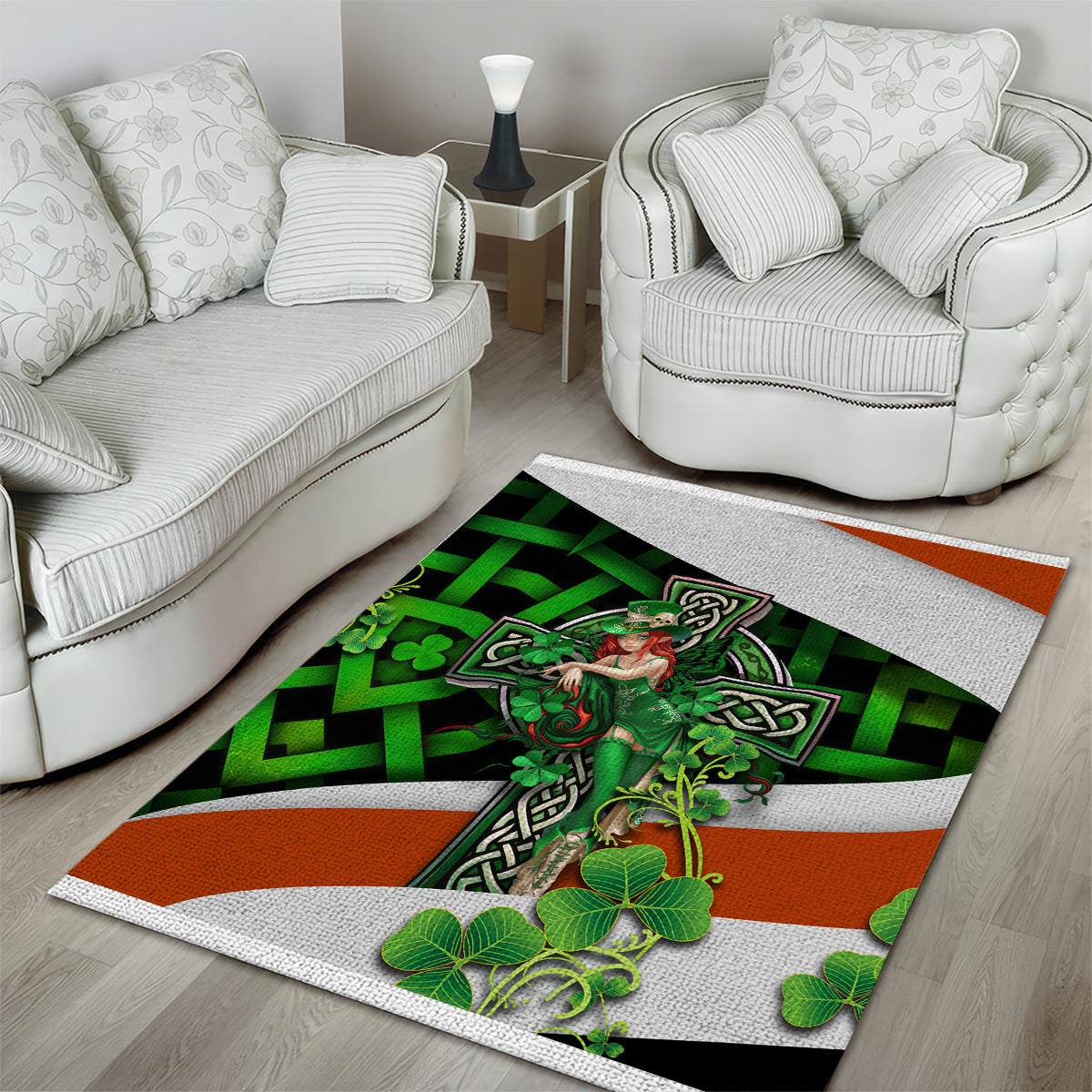 Patrick Day - Irish Cross - Lucky Girl Area Rug - Vibe Hoodie Shop