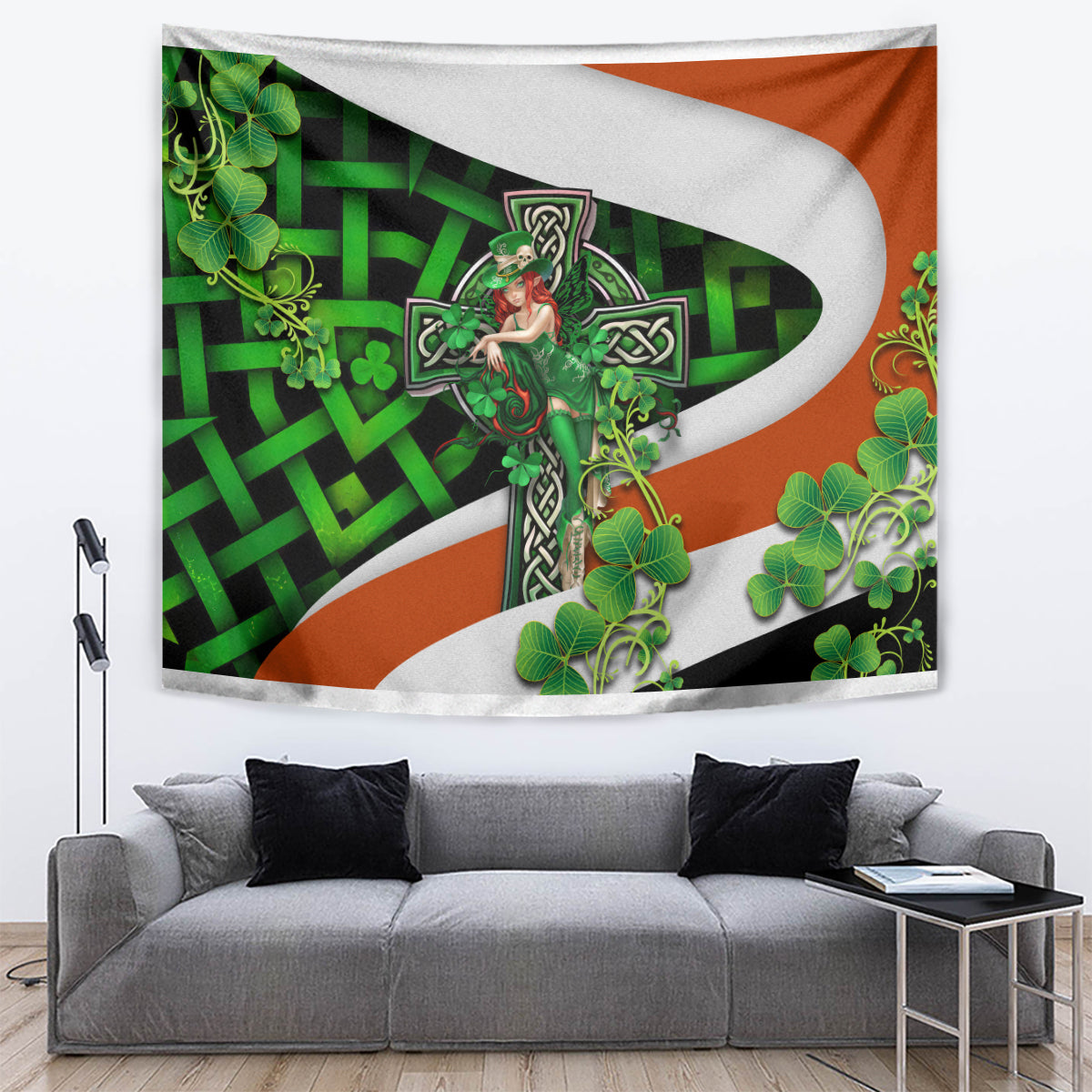 Patrick Day - Irish Cross - Lucky Girl Tapestry - Vibe Hoodie Shop